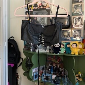 Black Lace-Up Corset Top